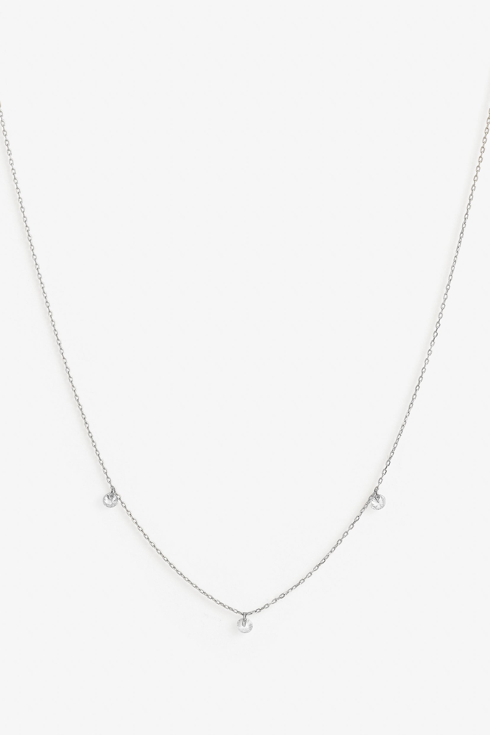 Trio diamond floating necklace in solid 14k white gold
